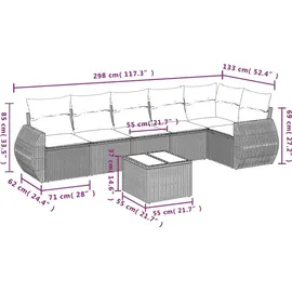 vidaXL Gartensofa-Set 7-tlg. grau Polyrattan