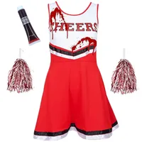 Zombie-Cheerleader-Kostüm für Frauen. Cheerleader-Outfit mit Pom-Poms. Ideal um als toter Cheerleader herumzugehen. Toll as Faschingskostüm zu High School Musical oder Halloween.