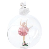 BRUBAKER Premium Weihnachtskugel Ballerina im rosa Kleid - 10 cm Baumkugel aus Glas mit Schwan Porzellan Figur - Durchsichtige Weihnachtsbaumkugel mit Ballett Tänzerin - Weihnachtsdeko