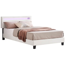 CARO-Möbel Polsterbett CARIBO, Polsterbett 120×200 cm Bett mit Kunstleder in weiß & LED Beleuchtung weiß
