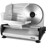 YASHE Allesschneider Elektrisch, 150W Brotschneidemaschine mit Abnehmbarer 19cm Edelstahlklinge, Einstellbare Schnittstärke 0–15mm, Sicherheitsverriegelung, Saugnapffüße für Fleisch, Käse und Brot