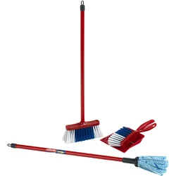 Theo Klein 6706 Vileda Wischmop Set | Mit Wischmop, Besen und Kehrset | Im beliebten Vileda-Design