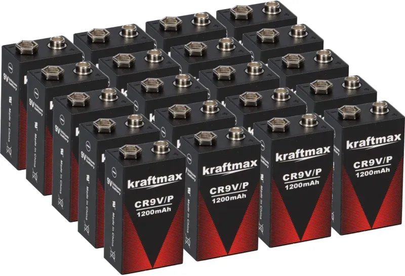 20x Kraftmax Lithium 9V Block Hochleistungs- Batterien für Rauchmelder Feuermelder - 10 Jahre Batterie Lebensdauer