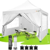 HOTEEL Pavillon 3x3 Faltpavillon 3x3 Wasserdicht Stabil mit 4 Seitenteilen und 4 SandsäCke, Uv Schutz 50+ Partyzelt Gartenpavillon Pop Up Pavillon, Stahlrahmen, Hoher Gipfel, Weiß