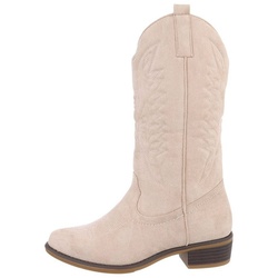 Ital-Design Damen Cowboyboots Western Westernstiefel Blockabsatz Flache Stiefel in Beige beige|braun 37