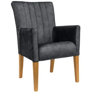 Armlehnstuhl King, Esszimmerstuhl, Beingestell Massivholz Eiche oder Buche wengefarben grau