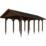 SKANHOLZ Skan Holz Wallgau - Satteldach Einzelcarport Breite 380 cm Gr. 2 - 380 x 750 cm Dachschalung Dachschalung mit Dachschindeln (schwarz) nussbaum Holzcarport