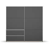 Möbel Sevilla Schrank Kleiderschrank Schwebetürenschrank, Grau metallic, Schwarz, Griffleisten alufarbig, 2-türig, inkl. 2 Kleiderstangen, 2 Einlegeböden BxHxT 218x210x59 cm