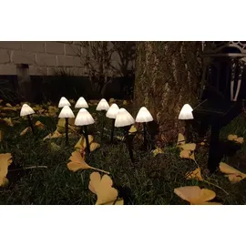 FHS International FHS 35697 LED Solar Lichterkette Pilze 3,8m 20 LED warmweiß Gartenstecker Lichtsensor - Weiß