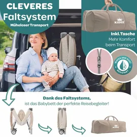 Kidiz KIDIZ® Babybett Reisebett Kinderreisebett Faltbar mit Matratze 120x60, Seiteneingang, Wickelauflage, Mosktionetz, Spielbogen & Tragetasche Baby Beistellbett Kinderbett ab Geburt bis 15 kg