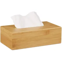 Relaxdays Kosmetiktücherbox Bambus, 27,5 cm, Tuchspender für Taschentücher u. Kosmetiktücher, Natur