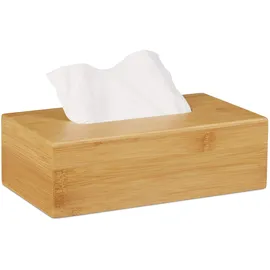 Relaxdays Kosmetiktücherbox Bambus, 27,5 cm, Tuchspender für Taschentücher u. Kosmetiktücher, Natur