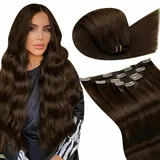LaaVoo Clip Extensions Echthaar Braun Remy Doppelt Tressen Clip in Extensions Echthaar Schokolade Braun #4 Extensions Clip in Echthaar Braun 5 Tressen 80g 45 cm