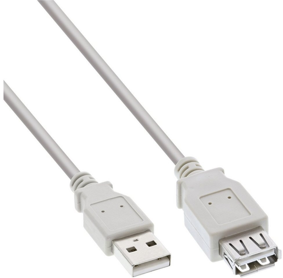 INTOS ELECTRONIC AG InLine® USB 2.0 Verlängerung, USB-A Stecker / Buchse, beige/grau, 3m USB-Kabel