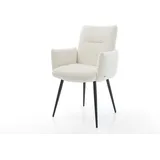 DELIFE Esszimmerstuhl Jova-Flex mit Armlehnen Bouclé Weiß 4-Fuß konisch Schwarz Taschenfederkern, Esszimmerstühle