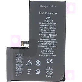 AccuCell Akku passend für Apple iPhone 15 Pro Max, diagnostizierbar, Li-Polymer, 3,86V, 4422mAh, 17,1Wh, ohne Werkzeug