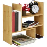 Relaxdays Tischregal Bambus, Verstellbarer Organizer, für Schreibtisch, Küche & Bad, Aufsatzregal, klein, H: 40cm, Natur,