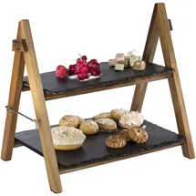 APS Serviergestell, 2-stufig, zusammenklappbar, Gestell aus Akazienholz 2 Schieferplatten