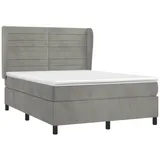 vidaXL Boxspringbett mit Matratze Hellgrau 140x200 cm Samt