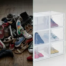 Relaxdays Schuhbox 28 x 36 x 21 cm 6-tlg. Transparent/Weiß