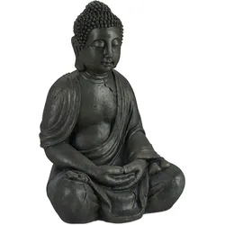 Relaxdays Buddha Figur sitzend, XL 70 cm, Gartenfigur, Dekofigur Wohnzimmer, wetterfest & frostsicher, dunkelgrau