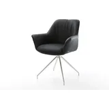 DELIFE Esszimmerstuhl Keila-Flex mit Armlehnen Echt-Leder Schwarz Kreuzgestell konisch Edelstahl, Esszimmerstühle