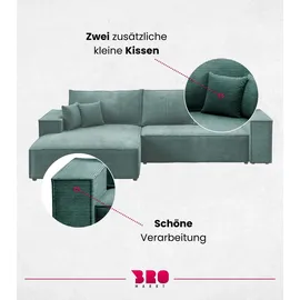 bromarkt Ecksofa Pablo Schlaffunktion Bettkasten L-Form 294x185x85cm Grün Links | Grün