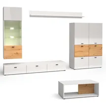 Feldmann-Wohnen Wohnwand, Weiß Hochglanz, Braun, Holzwerkstoff, 11 Fächer, 1 Schubladen, Rechteckig, 300x144x60 cm, Wohnzimmer, Wohnwände, Anbauwände