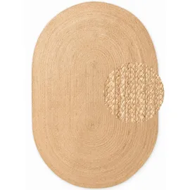 HANSE HOME Juteteppich - Natur Wohnzimmerteppich oval, aus 100% Jute, Handgewebt, Robust & pflegeleicht, Boho Naturfaser Teppich für Wohnzimmer, Schlafzimmer - Natur Gold, 160x230cm Oval