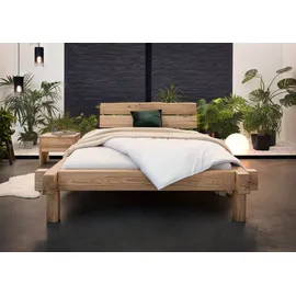 MASSIVMOEBEL24.DE Balkenbett Wildeiche 160x200 bianco geölt Jangali 111