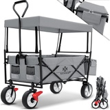 KESSER KESSER® Bollerwagen faltbar mit Dach Handwagen Transportkarre Gerätewagen inkl. 2 Netztaschen und Einer Außentasche klappbar Vollgummi-Reifen bis 100 kg Tragkraft Mit Vorderrad-Bremse