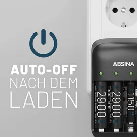 Absina Akku Ladegerät Set X4 für AA, AAA & 9V - Akkuladegerät inkl. 4x AAA 1150 Akkus - NiMH Ladegerät Akkus