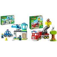LEGO 10959 DUPLO Polizeistation mit Hubschrauber, Polizeiauto und Steine & 10969 DUPLO Town Feuerwehrauto Spielzeug