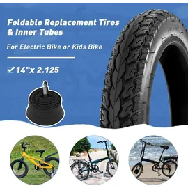 luxuskollektion 2er-Pack 14 Zoll E-Bike Reifen 14x2.125 Mantel Schlauch AV32mm Ventil