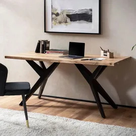 FineBuy Schreibtisch Akazie Massivholz Bürotisch Computertisch Industrial Groß Laptoptisch - Braun