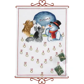 Eva Rosenstand Wandbehang Kreuzstich Set Adventskalender, Schneemann mit Tieren Zählmuster, Multifarbig