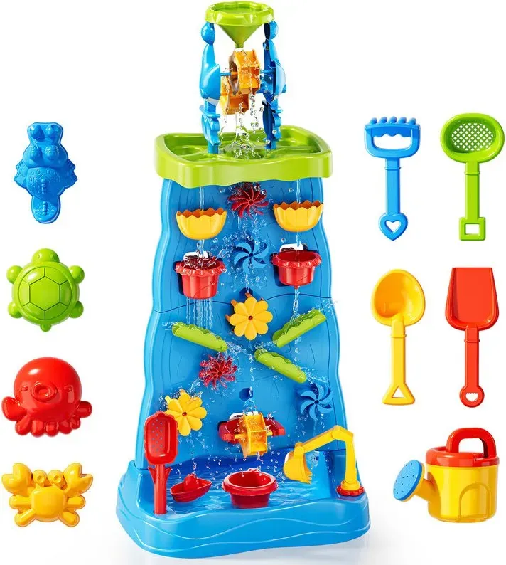 Doppelte Wasserfall-Spielstation für Kleinkinder, labyrinthische Wand, 32-teiliges Sand- & Wasser-Spielzeug, Sommerferien-Aktivität, Weihnachts- & Geburtstagsgeschenk