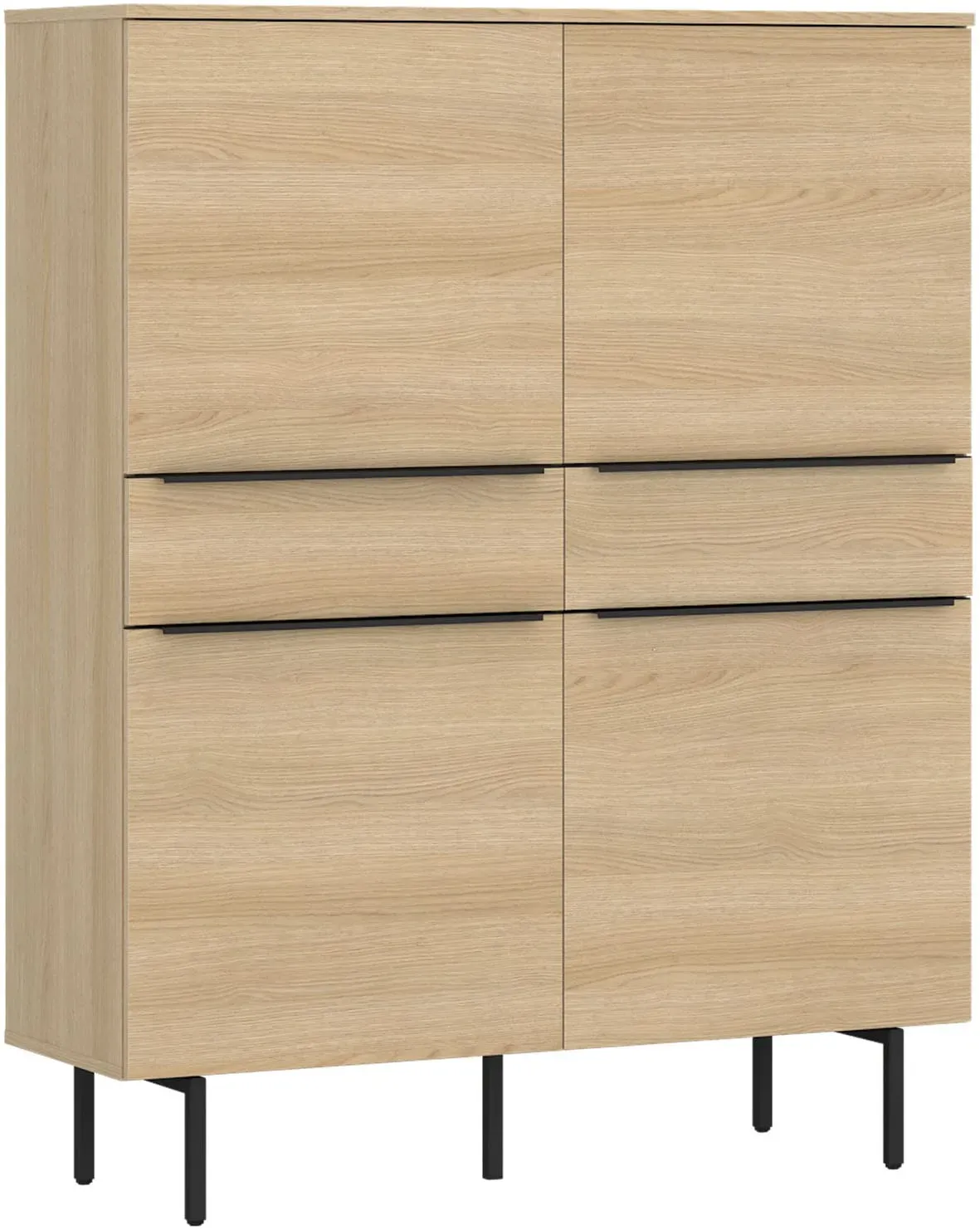 Hochkommode TOM TAILOR HOME, light oak, B:110cm H:143cm T:42cm, Holzwerkstoff, Melamin, Spanplatte, Sideboards, Highboard, Breite 110 cm,4 Türen,2 Schubladen, viel Stauraum