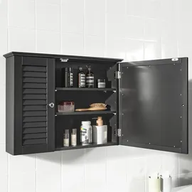 SoBuy Spiegelschrank mit Lamellentür MDF Dunkelgrau BZR55-DG