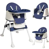 SUBTLETY Kinderhochstuhl Mobile Hochstuhl mit 5-Punkt Sicherheitsgurt & Doppeltes Esstablett Klappbare Boostersitze Waschbare Babyhochsitz für Zuhause & Reisen (Blau)