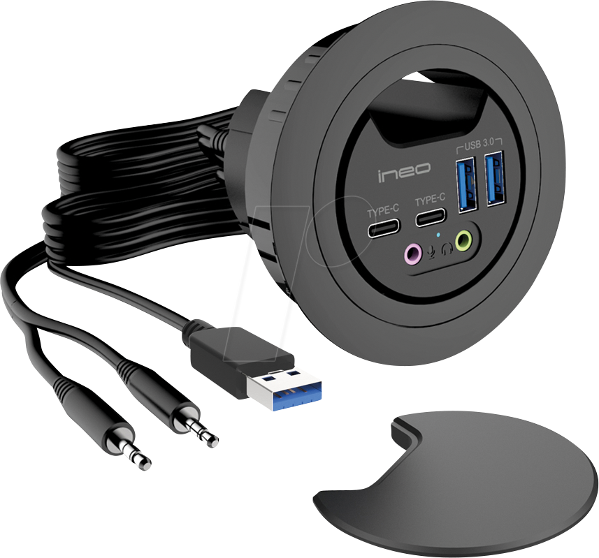 INEO 18082 - USB 3.0 4-Port Tisch-Hub, 2x USB-A, 2x USB-C + 2x Audio