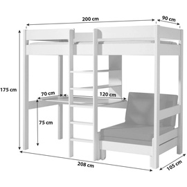 Vipack Hochbett Pino I 90 x 200 cm weiß