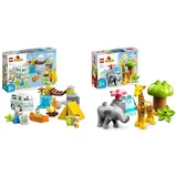 LEGO DUPLO Disney Mickey and Friends Camping-Abenteuer Set & DUPLO Wilde Tiere Afrikas, Lernspielzeug für Jungen und Mädchen ab 2 Jahre