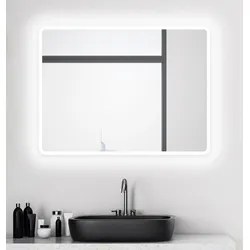 Badspiegel TALOS "Moon", silber (silber matt), B:80cm H:2,5cm T:60cm, Spiegel, LED Spiegel, Design Lichtspiegel