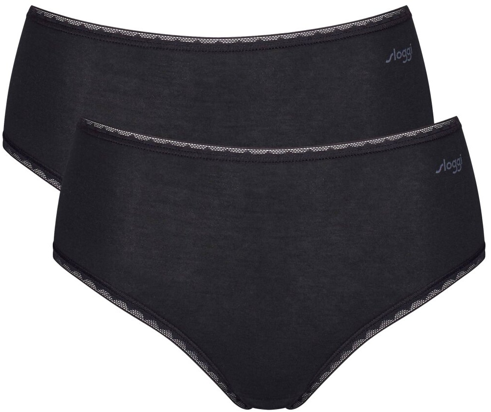 Sloggi Damen Slips High Waist, 2er Pack - GO High Waist C2P, Unterwäsche, Unterhose, Spitze, Baumwolle, Logo, einfarbig Schwarz S