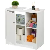 Relaxdays Waschbeckenunterschrank, mit Tür & Fächer, HxBxT: 60x60x30 cm, aus MDF, Badunterschrank für Waschbecken, weiß