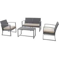 SVITA LOIS XL Polyrattan Sitzgruppe Gartenmöbelset Garnitur Tisch Sessel Grau