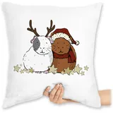 Kissen 40x40 Zierkissen - Weihnachtskissen Christmas Geschenke - Weihnachtliche Meerschweinchen - 40 x 40 cm - Weiß - mit weihnachtsmotiv weihnacht guinea pig weihnachten weihnachts meerschwein