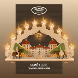 LED Schwibbogen WEIGLA "Moritzburg, Lichterbogen aus Holz", bunt (natur, grün, rot, braun), B:66cm H:41cm T:6cm, Holzwerkstoff, Schwibbögen, Erzgebirge garantiert, Weihnachtsdeko Innen, Weihnachtsbeleuchtung