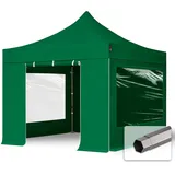 TOOLPORT Faltpavillon Pavillon 3x3m - mit 4 Seitenteilen (Panoramafenster) Premium Dach Partyzelt dunkelgrün